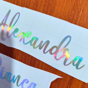 Calcomanía de nombre holográfica de vaso, calcomanía de nombre de vinilo, letras de vinilo, pegatina de nombre de boda