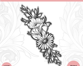 Custom Birth Flower Tattoo Design: Personalized Floral Line Art (Digital Download, A4 Size)