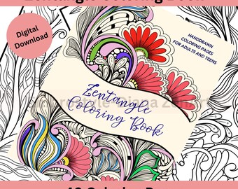 Zentangle Coloring Book: 40 Hand-Drawn Pages - Mindfulness Art (Digital Download)