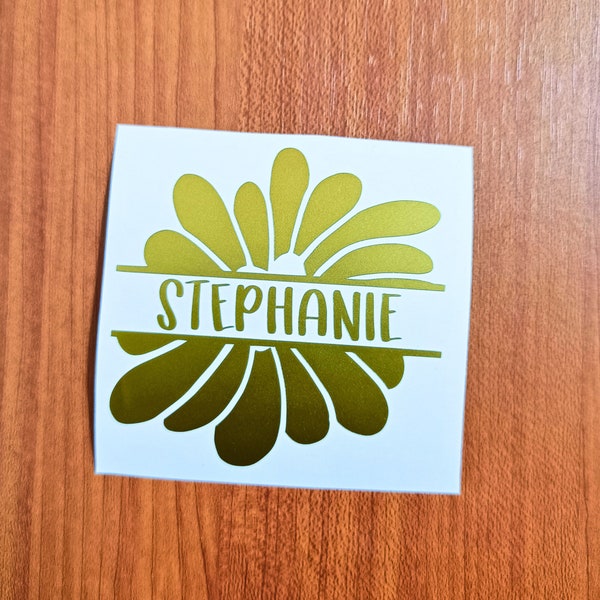 Split Flower with Personalized Name Vinyl Decal Sticker for Laptop, Window, Cup, Wedding Decor, Notebook Decal, Wine Glass Decal, Etc