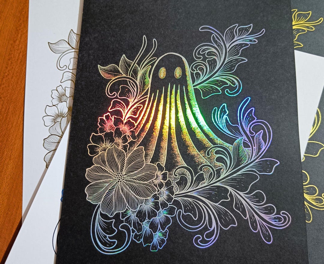 Ghost Zentangle Foil Print Spooky Floral Wall Art Halloween Decor Etsy