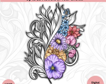 Custom Birth Flower Tattoo Design: Family Floral Line Art (Digital Download)