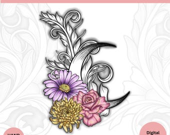 Custom Moon Birth Flower Tattoo | Up to 10 Flowers | Meaningful Family Tattoo Design