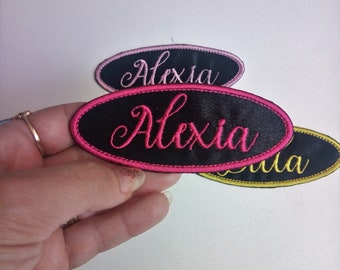 Custom Embroidered Name Patch, Black Iron on Name Patch, Name Tag, Sew on Name Patch, Embroidered Name Tag, FREE SHIPPING