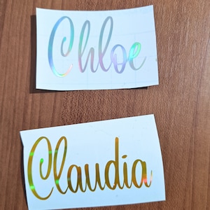 Sticker nom holographique, sticker nom gobelet en vinyle, sticker lettrage en vinyle, sticker nom personnalisé