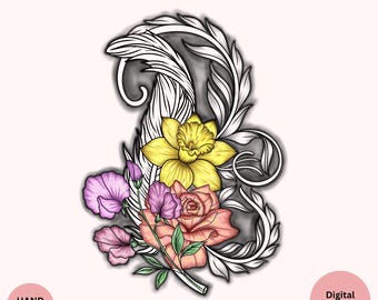 Custom Birth Flower Tattoo Design • Elegant Floral Line Art (Digital Download)