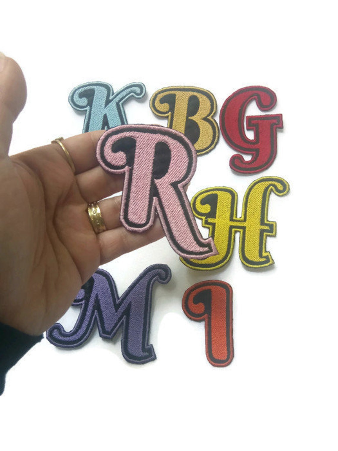 Iron on Letters Embroidered Patches on Black Satin Material Etsy