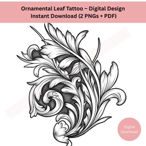Ornamental Leaf Tattoo • Hand-Drawn Botanical Line Art • Elegant Foliage Tattoo for Arm or Shoulder • Digital Download