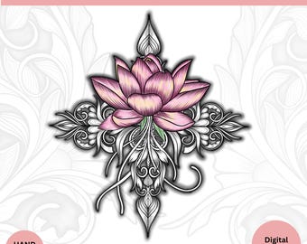 Lotus Flower Mandala Tattoo Design • Symbol of Healing and Strength • Instant Download