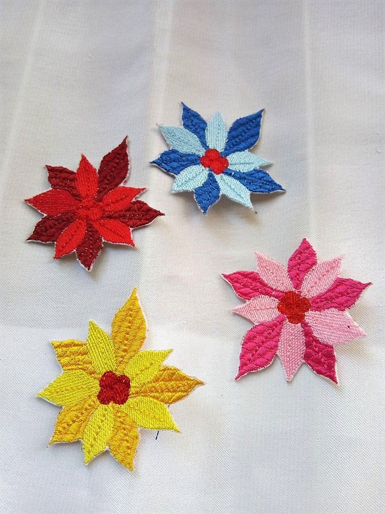 FREE SHIPPING Iron on Flower Patch Flower Patches Poinsettia Applique Embroidered Patch Poinsettia Sew on Patches