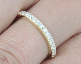 1.9mm Yellow Gold Over 925 Sterling Silver Skinny Stack-able Half Eternity CZ Wedding Band Engagement Bridal Ring Size 2.5-15 SA52Y