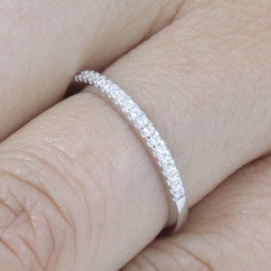 1.3mm Cubic Zircon CZ 925 Sterling Silver Anniversary Wedding Band Skinny Ring Half Eternity Stackable Ring Size 2.5-15 S178