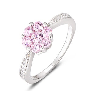 Unique Man-made Pink Sapphire Halo 925 Sterling Silver CZ Engagement Ring Wedding Band Women's Size Gift 3-15 SR5156 image 2