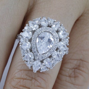 Women Genuine Solid 925 Sterling Silver CZ Wedding Cocktail Party FLOWER Ring Women Genuine Solid 925 Sterling Silver CZ Wedding Cocktail Party FLOWER Ring