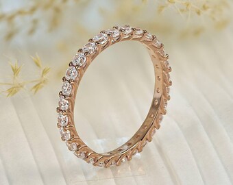 2.5mm Eternity Rose Gold Over 925 Sterling Silver Stack-able Stacking CZ Engagement Ring Wedding Band Ring Guard Women's Size 2.5-15 R3405