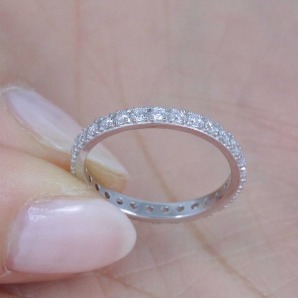 2mm 925 Sterling Silver Round Cut Diamond Stimulant Eternity Wedding Band CZ Engagement Ring Promise Ring Guard Women's Size 2.5-15 SR1348A
