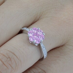 Unique Man-made Pink Sapphire Halo 925 Sterling Silver CZ Engagement Ring Wedding Band Women's Size Gift 3-15 SR5156 image 1