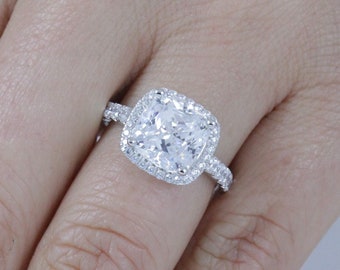 925 Sterling Silver Cushion Cut CZ Engagement Ring Wedding Band Bridal Promise Ring Women's Half Sizes Available 3-12 SS1141