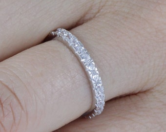 2mm Skinny Eternity 925 Sterling Silver CZ Wedding Band Ring Size 4-10 R13