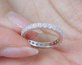 2.2mm 925 Sterling Silver Round Cut Full Eternity Wedding Band CZ Engagement Ring Promise Ring Guard Size 2.5-15 S10679