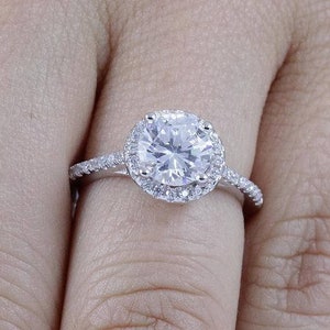 925 Sterling Silver Halo Round Cut Diamond Simulant CZ Wedding Band Engagement Ring Women's Half Sizes Available Size 2.5-15 Ss347A image 1