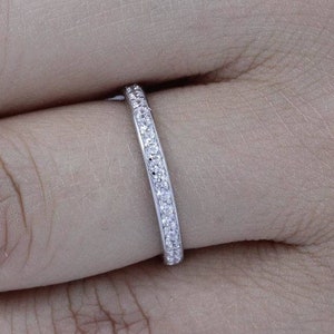 925 Sterling Silver Skinny Half Eternity Wedding Band CZ Engagement Ring Guard Bridal Ring, Stacking Diamond Ring Band Size 2.5-15 S7949