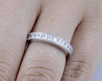 925 Sterling Silver Half Eternity Channel Set Wedding Band Ring Size 6, 10 SS778