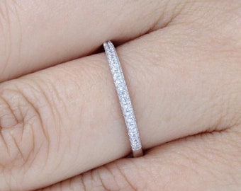 1.2mm Half Eternity 925 Sterling Silver Stack-able Wedding Band Skinny Cubic Zirconia CZ Engagement Ring Guard For Women 2.5-15 ML177C