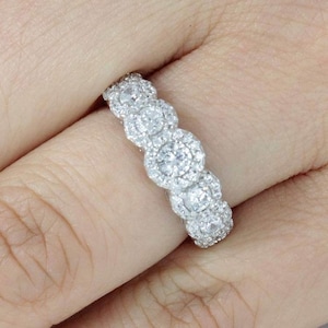 925 Sterling Silver Round Halos Half Eternity Diamond Simulant CZ Engagement Ring Wedding Band Bridal Ring Women Size 2-15 ML1328