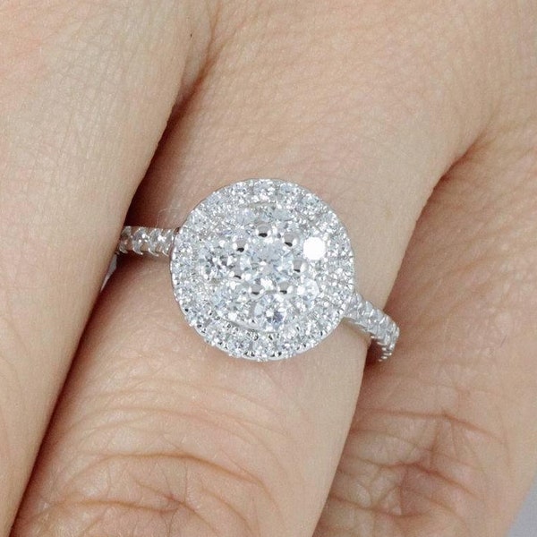 925 Sterling Silver CZ Brilliant Round Cut Halo Engagement Promise Celebration Ring Wedding Band Half Sizes Women's Size 2.5-14 SR916C