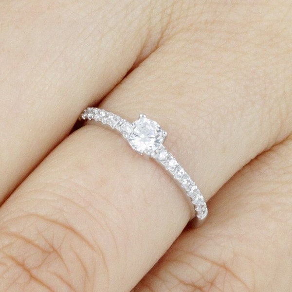 0.25ct 925 Sterling Silver Round Cut Diamond Simulant Solitaire CZ Engagement Ring Wedding Band Bridal Wedding For Women Size 3-15 SE513C