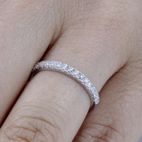 1.8mm Sterling Silver Half Eternity Wedding Band CZ Engagement Ring Guard Bridal Ring Half Sizes Available Size 2.5-15 ML59E