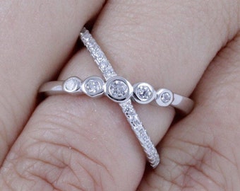 925 Sterling Silver X Circle Cross CZ Engagement Ring Double Bands Fashion Statement Ring Band Women Size 3-14 SE5552