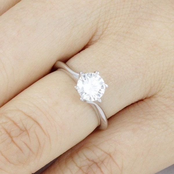 1.25ct Brilliant Round Cut Solitaire .925 Sterling Silver Wedding Band CZ Engagement Ring Bridal Promise Ring Women's Size 1-15 SEH19