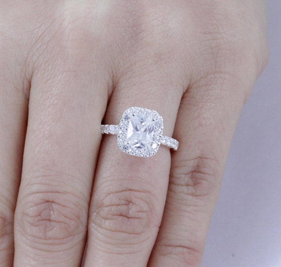 Unique Cushion Cut Women's Engagement Ring In Sterling Silver