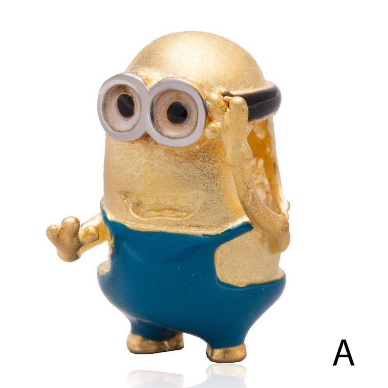 Minions 18K Gold Over 925 Sterling Silver Dangle Charm Bead Fit European Bracelet