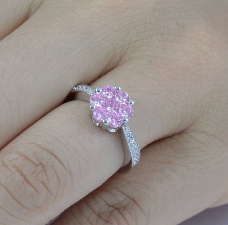 Unique Man-made Pink Sapphire Halo 925 Sterling Silver CZ Engagement Ring Wedding Band Women's Size Gift 3-15 SR5156 image 1