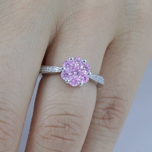 Unique Man-made Pink Sapphire Halo 925 Sterling Silver CZ Engagement Ring Wedding Band Women's Size Gift 3-15 SR5156 image 3