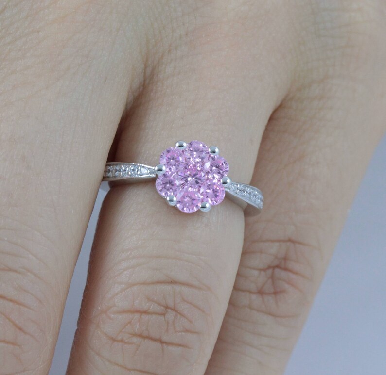 Unique Man-made Pink Sapphire Halo 925 Sterling Silver CZ Engagement Ring Wedding Band Women's Size Gift 3-15 SR5156 image 3