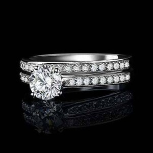 2Pc 925 Sterling Silver Stack-able Half Eternity Wedding Band Round Solitaire CZ Engagement Ring Bridal Rings Set For Women 2.5-15 S7950 image 7