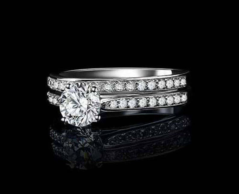 2Pc 925 Sterling Silver Stack-able Half Eternity Wedding Band Round Solitaire CZ Engagement Ring Bridal Rings Set For Women 2.5-15 S7950 image 7