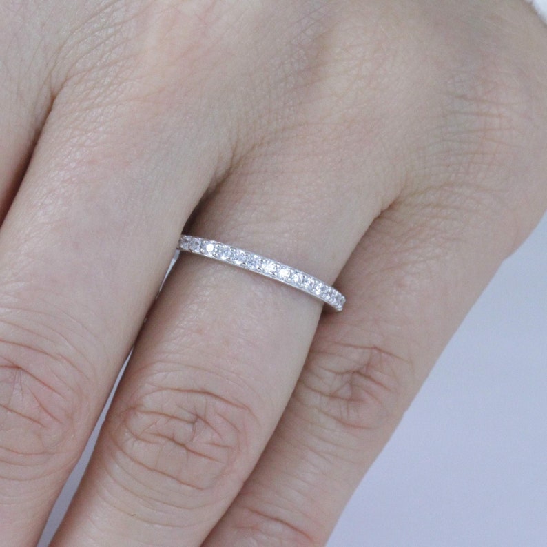 1.9mm 925 Sterling Silver Skinny Stack-able Half Eternity CZ Wedding Band Engagement Bridal Ring For Women Size 1-15 Half Sizes SA52B image 6