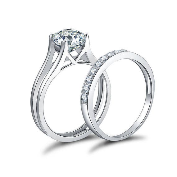 [Set of 3] 925 Sterling Silver Solitaire Diamond - lingerose.com