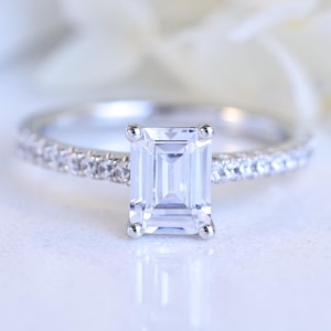 2Ct Emerald Cut Solitaire W/ Accent 925 Sterling Silver CZ Engagement Ring Bridal Fashion Ring Guard Wedding Band Women Size 2.5-15 ML6333