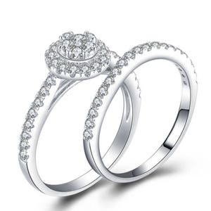 Chic Round Halo 925 Sterling Silver Wedding Band CZ Engagement Ring Guard Bridal Rings Set Women's Size 4-11 S49