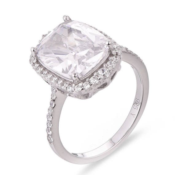 4 TCW .925 Silver Cushion Cut Halo CZ Wedding Engagement Cocktail Ring Size 5