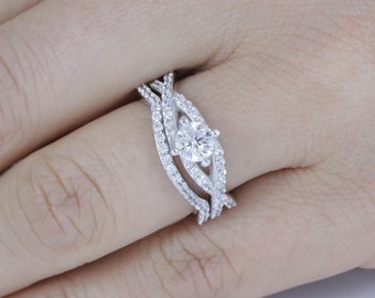 2ct Round Cut CZ Engagement Ring 925 Sterling Silver Wedding Band Bridal Rings Set Women's Size 3-12 SS003