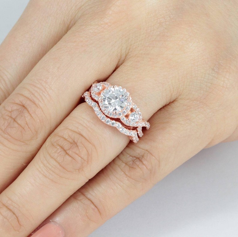 Rose Gold Over 925 Sterling Silver CZ Wedding Band Engagement Etsy