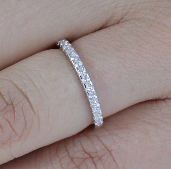 2mm 925 Sterling Silver Half Eternity Wedding Band CZ 