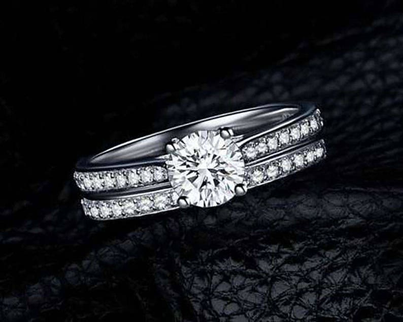 2Pc 925 Sterling Silver Stack-able Half Eternity Wedding Band Round Solitaire CZ Engagement Ring Bridal Rings Set For Women 2.5-15 S7950 image 6